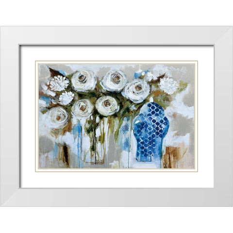 Dutch Bouquet White Modern Wood Framed Art Print with Double Matting by Jones, A.