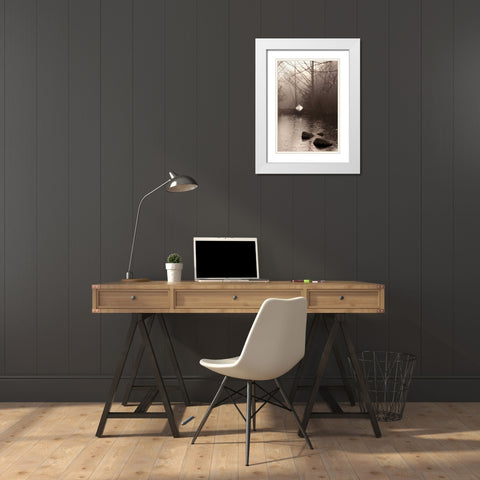Silvered Morning Pond White Modern Wood Framed Art Print with Double Matting by Ross, Heather