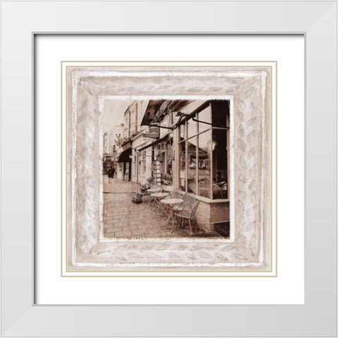 Street Cafe White Modern Wood Framed Art Print with Double Matting by Tarras, Teo