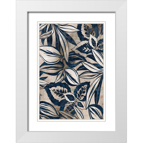 Blue Foliage II White Modern Wood Framed Art Print with Double Matting by Watts, Eva