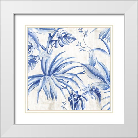 Palms Toile I White Modern Wood Framed Art Print with Double Matting by Watts, Eva