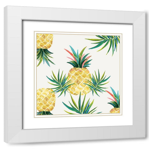 Pineapple Craze White Modern Wood Framed Art Print with Double Matting by Watts, Eva