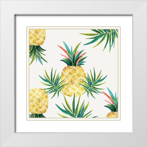 Pineapple Craze White Modern Wood Framed Art Print with Double Matting by Watts, Eva