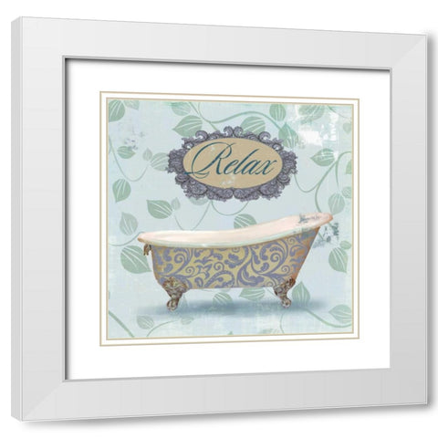 Relax Bath White Modern Wood Framed Art Print with Double Matting by Fontaine, Drako