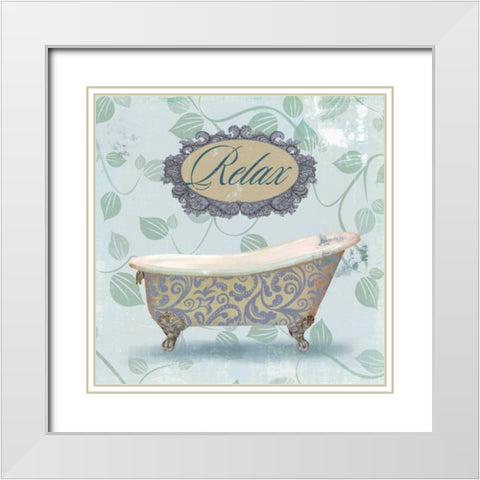 Relax Bath White Modern Wood Framed Art Print with Double Matting by Fontaine, Drako