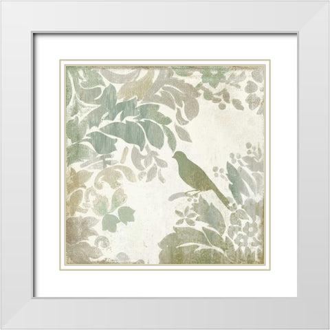 Damask Bird II White Modern Wood Framed Art Print with Double Matting by Jensen, Asia