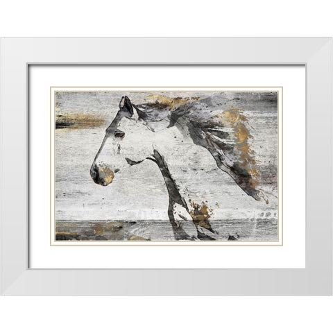 Running Bay Horse  White Modern Wood Framed Art Print with Double Matting by Orlov, Irena