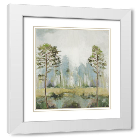 Tall Green Trees II White Modern Wood Framed Art Print with Double Matting by Pearce, Allison