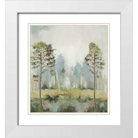 Tall Green Trees II White Modern Wood Framed Art Print with Double Matting by Pearce, Allison
