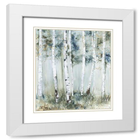 Birch Blue Forest White Modern Wood Framed Art Print with Double Matting by Pearce, Allison