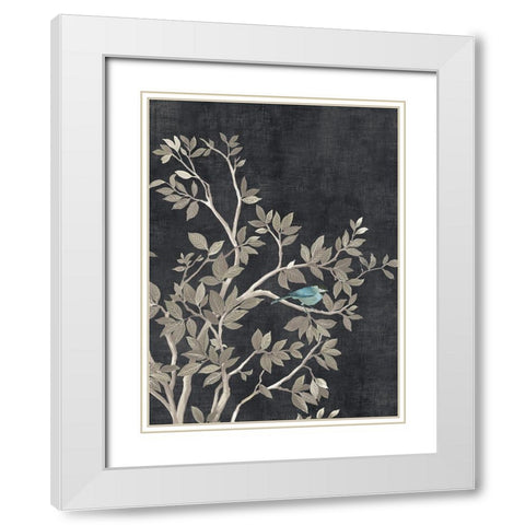 Blue Parakeet Tree I White Modern Wood Framed Art Print with Double Matting by Pearce, Allison