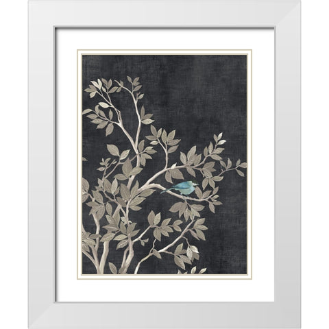 Blue Parakeet Tree I White Modern Wood Framed Art Print with Double Matting by Pearce, Allison