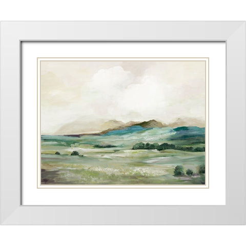 Serene Hillside Greens White Modern Wood Framed Art Print with Double Matting by Pearce, Allison