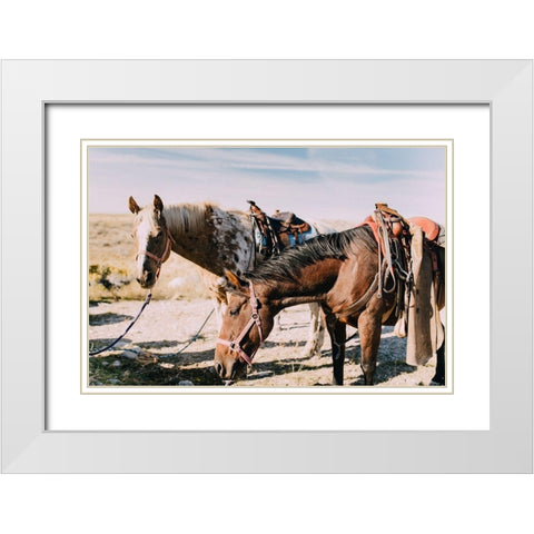 Two Saddle Horses I  White Modern Wood Framed Art Print with Double Matting by Victoria, Chelsea