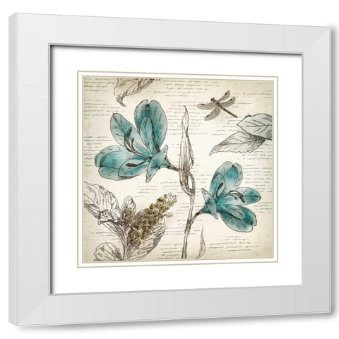 Blooming Teal I - Mini White Modern Wood Framed Art Print with Double Matting by Wilson, Aimee