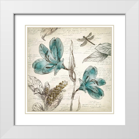 Blooming Teal I - Mini White Modern Wood Framed Art Print with Double Matting by Wilson, Aimee
