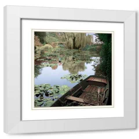 Giverny Boat #1 White Modern Wood Framed Art Print with Double Matting by Blaustein, Alan