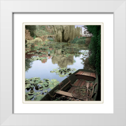 Giverny Boat #1 White Modern Wood Framed Art Print with Double Matting by Blaustein, Alan