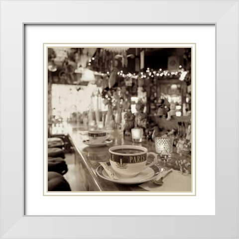 Nagano Cafe - 1 White Modern Wood Framed Art Print with Double Matting by Blaustein, Alan