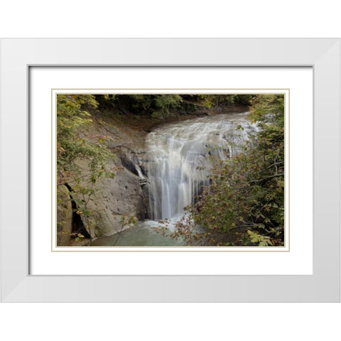 Hokkaido Waterfall - 1 White Modern Wood Framed Art Print with Double Matting by Blaustein, Alan
