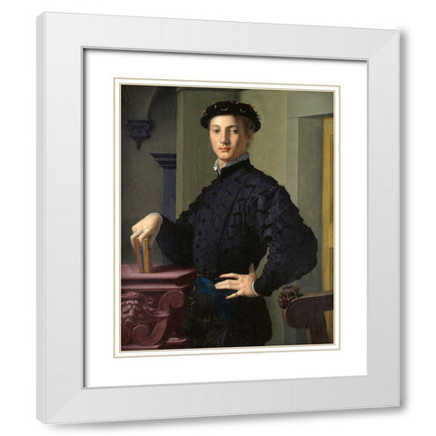 Portrait of a Young Man White Modern Wood Framed Art Print with Double Matting by Bronzino, Agnolo