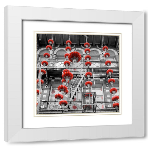 Red Lanterns White Modern Wood Framed Art Print with Double Matting by Blaustein, Alan