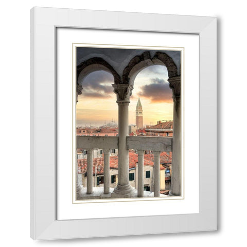 Scala Contarini del Bovolo #3 White Modern Wood Framed Art Print with Double Matting by Blaustein, Alan
