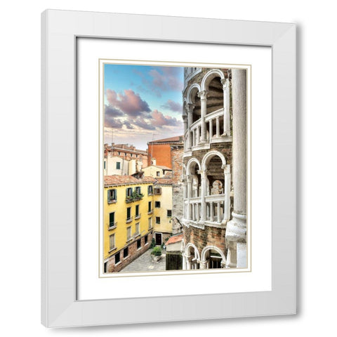 Scala Contarini del Bovolo #2 White Modern Wood Framed Art Print with Double Matting by Blaustein, Alan