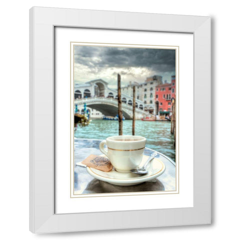 Caffe Rialto Bridge #1 White Modern Wood Framed Art Print with Double Matting by Blaustein, Alan