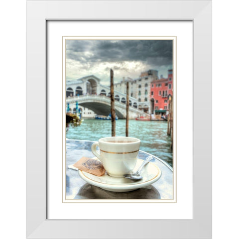 Caffe Rialto Bridge #1 White Modern Wood Framed Art Print with Double Matting by Blaustein, Alan