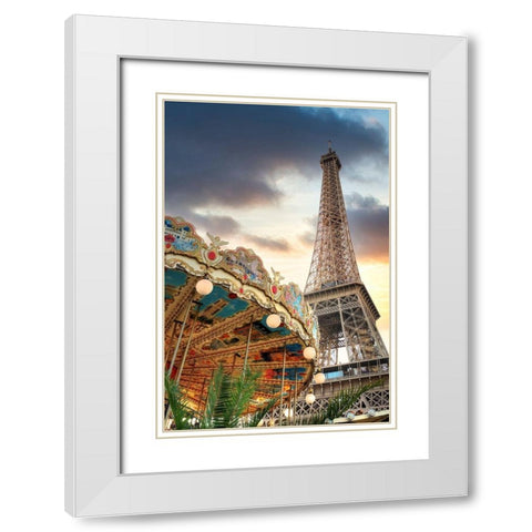 Eiffel Tower and Carousel II White Modern Wood Framed Art Print with Double Matting by Blaustein, Alan