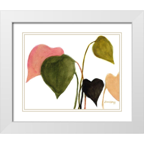 Philodendron in Rosy Greens No. 2 White Modern Wood Framed Art Print with Double Matting by Bragg, Janel