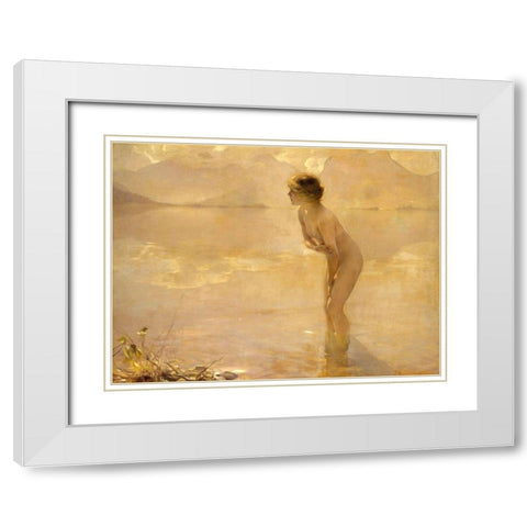 September Morn White Modern Wood Framed Art Print with Double Matting by Chabas, Paul
