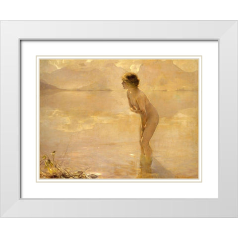 September Morn White Modern Wood Framed Art Print with Double Matting by Chabas, Paul