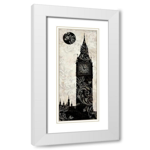 Moon over London White Modern Wood Framed Art Print with Double Matting by Color Bakery