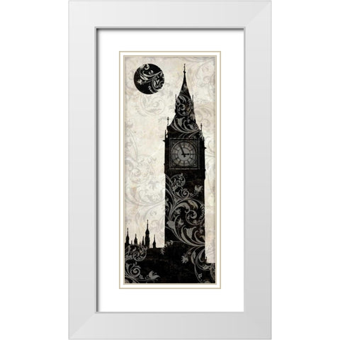 Moon over London White Modern Wood Framed Art Print with Double Matting by Color Bakery