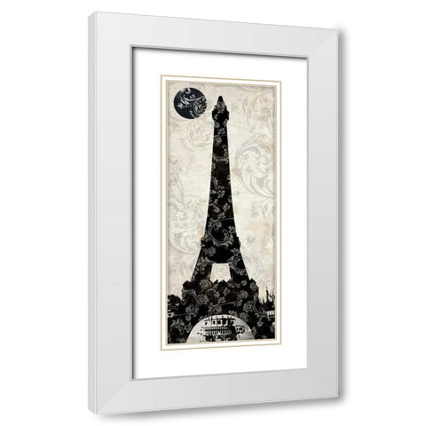 Moon over Paris White Modern Wood Framed Art Print with Double Matting by Color Bakery
