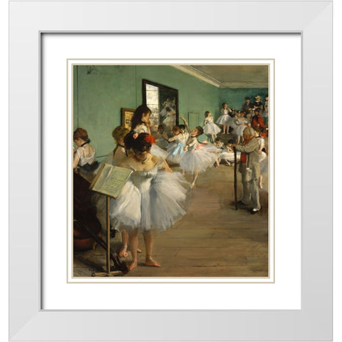 The Dance Class White Modern Wood Framed Art Print with Double Matting by Degas, Edgar