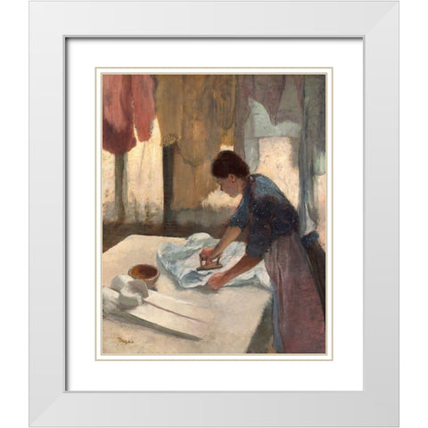 Woman Ironing, c. 1876-1877 White Modern Wood Framed Art Print with Double Matting by Degas, Edgar