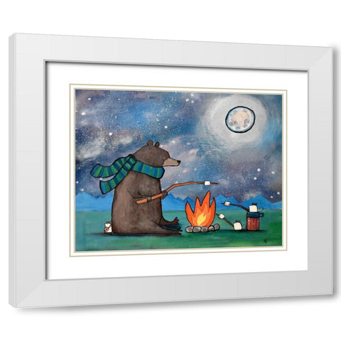 Camping Bear Mouse White Modern Wood Framed Art Print with Double Matting by Doss, Andrea