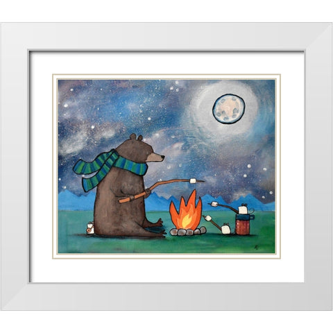 Camping Bear Mouse White Modern Wood Framed Art Print with Double Matting by Doss, Andrea