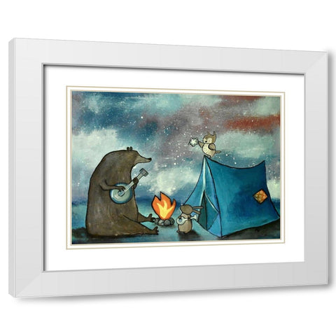 Camping Friends White Modern Wood Framed Art Print with Double Matting by Doss, Andrea