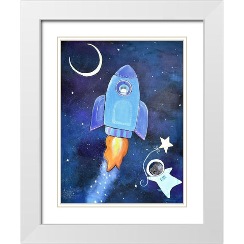 Outer Space Adventure White Modern Wood Framed Art Print with Double Matting by Doss, Andrea