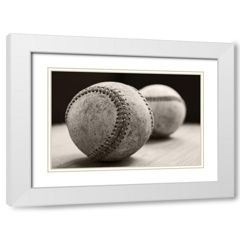 Old Baseballs White Modern Wood Framed Art Print with Double Matting by Fielding, Edward M.