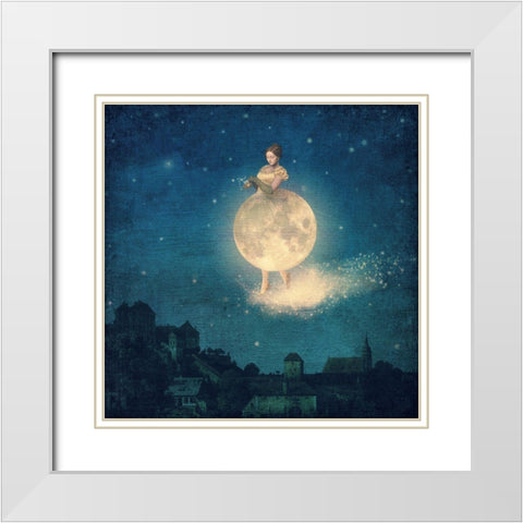 Shhh Lady Night is Coming White Modern Wood Framed Art Print with Double Matting by Flores, Paula Belle