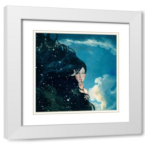 Lady Night White Modern Wood Framed Art Print with Double Matting by Flores, Paula Belle