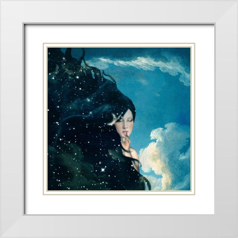 Lady Night White Modern Wood Framed Art Print with Double Matting by Flores, Paula Belle