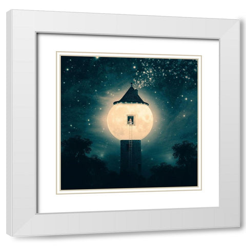 The Moon Tower White Modern Wood Framed Art Print with Double Matting by Flores, Paula Belle