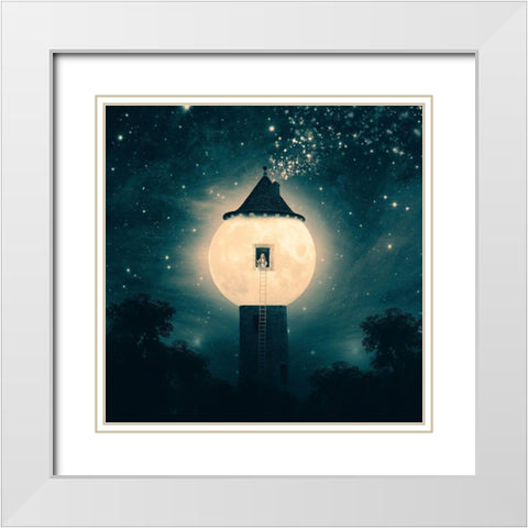 The Moon Tower White Modern Wood Framed Art Print with Double Matting by Flores, Paula Belle