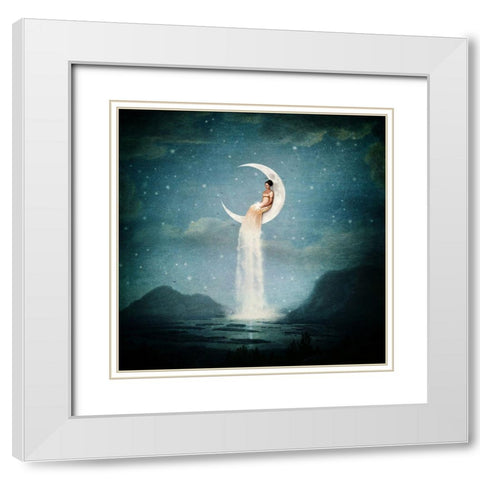 Moon River Lady White Modern Wood Framed Art Print with Double Matting by Flores, Paula Belle